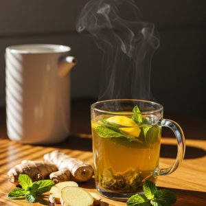 فنجان چای سبز دم‌کرده و برگ‌های خشک چای سبز خارجی